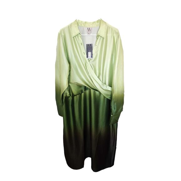 NEW Worthington Women's Plus Size Green Ombre Dip Dye Midi Wrap Dress (Size: 2X) - Picture 2 of 9